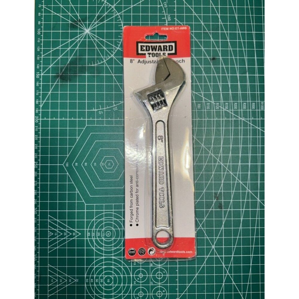 Sealed Edward Tools Adjustable Wrench 8" Carbon Steel Chrome Plated